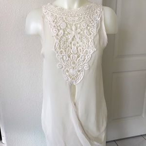 Maurices Sheer Cream Lace Cross Tank Size Small